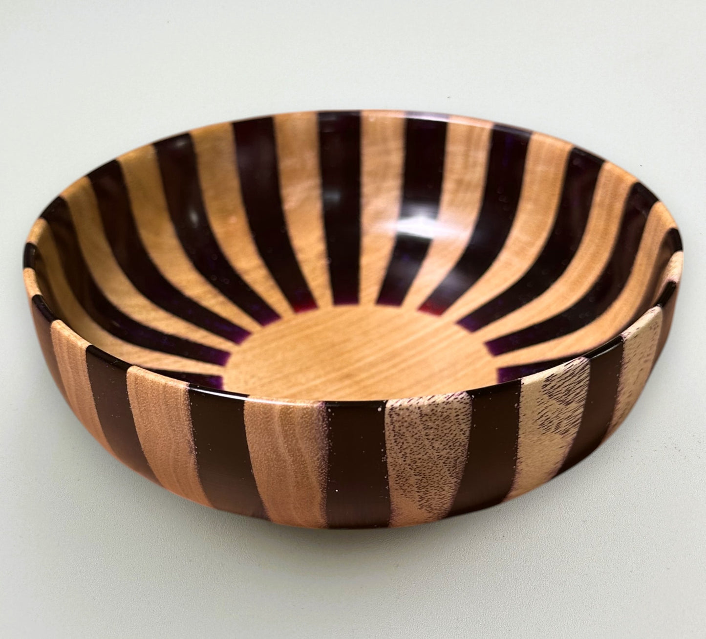 Wooden Maple Bowl with Red Resin Patern