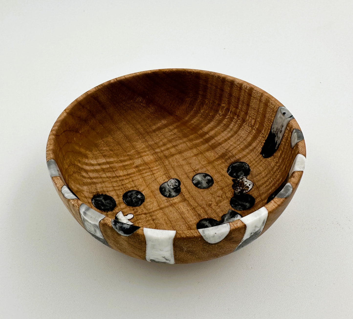 Wooden Maple Bowl with Blue White Resin inlay