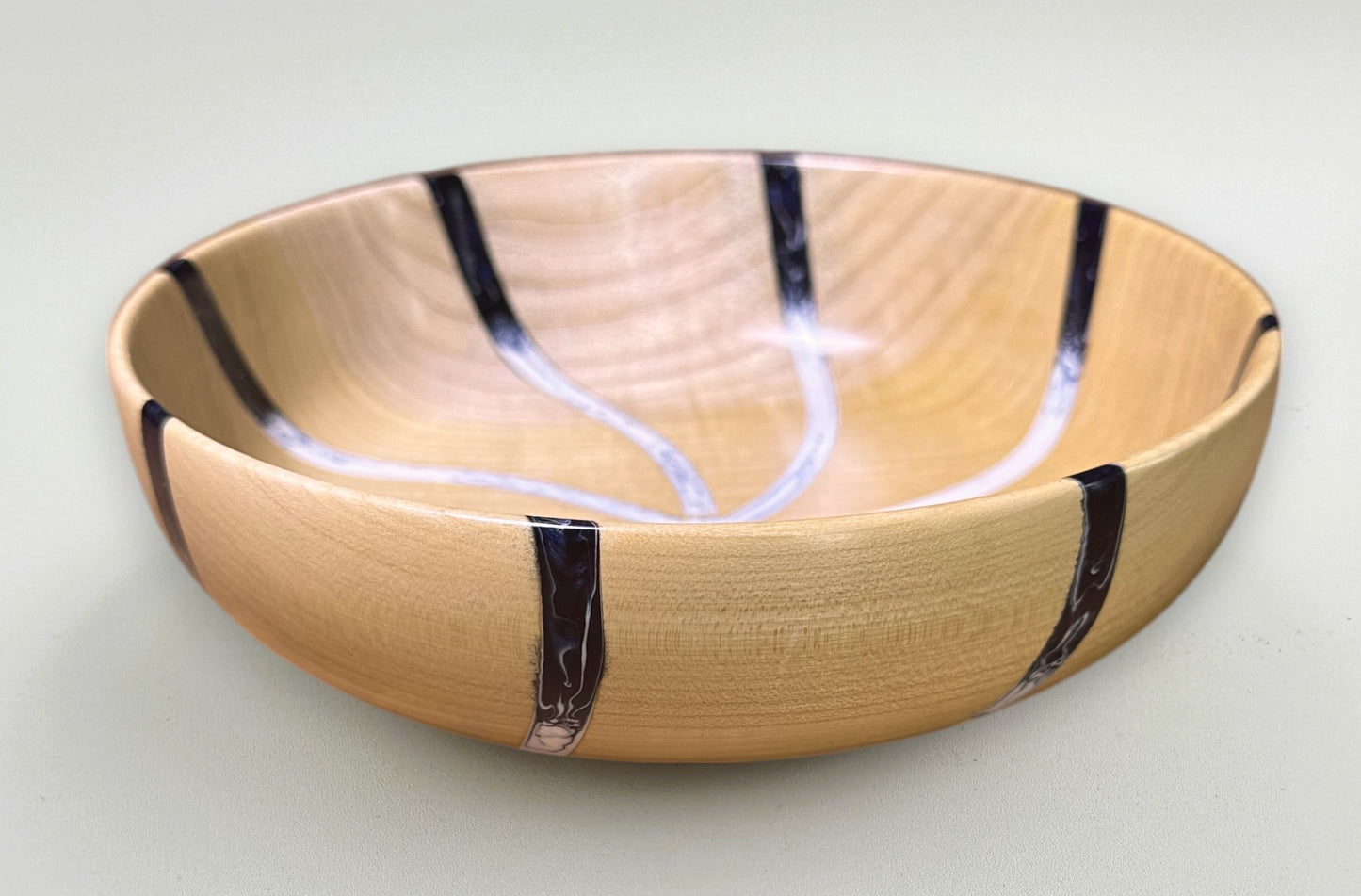 Wooden Maple Bowl with Blue White Resin Spiral Inlay