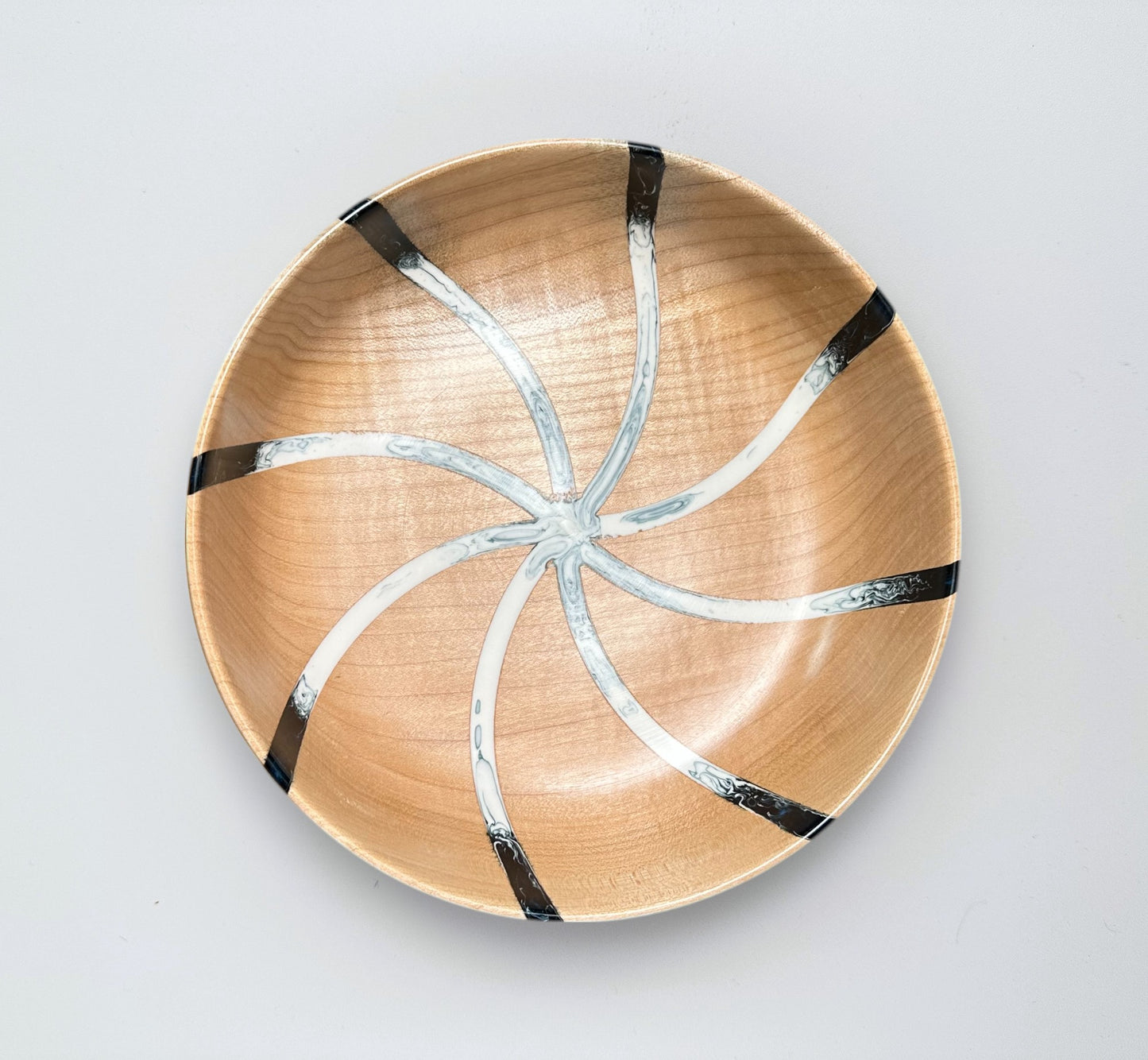Wooden Maple Bowl with Blue White Resin Spiral Inlay