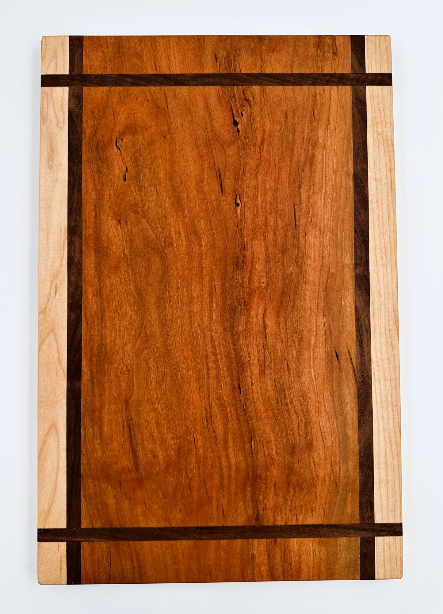 Cherry Wood Cutting Board with Maple Trim and Walnut Inlay
