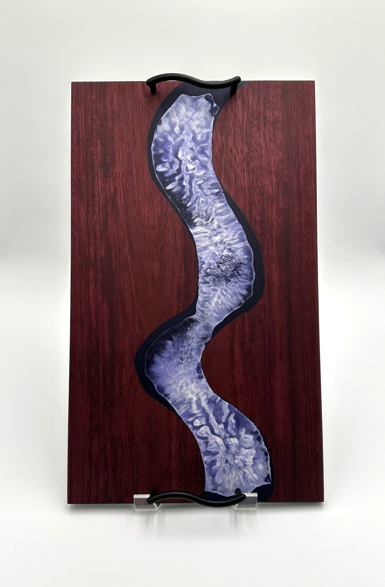 Purple Heart Wood Charcuterie Board handmade with white and purple resin inlay