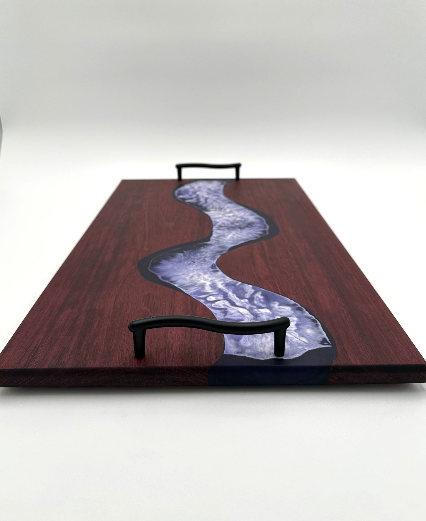 Purple Heart Wood Charcuterie Board handmade with white and purple resin inlay