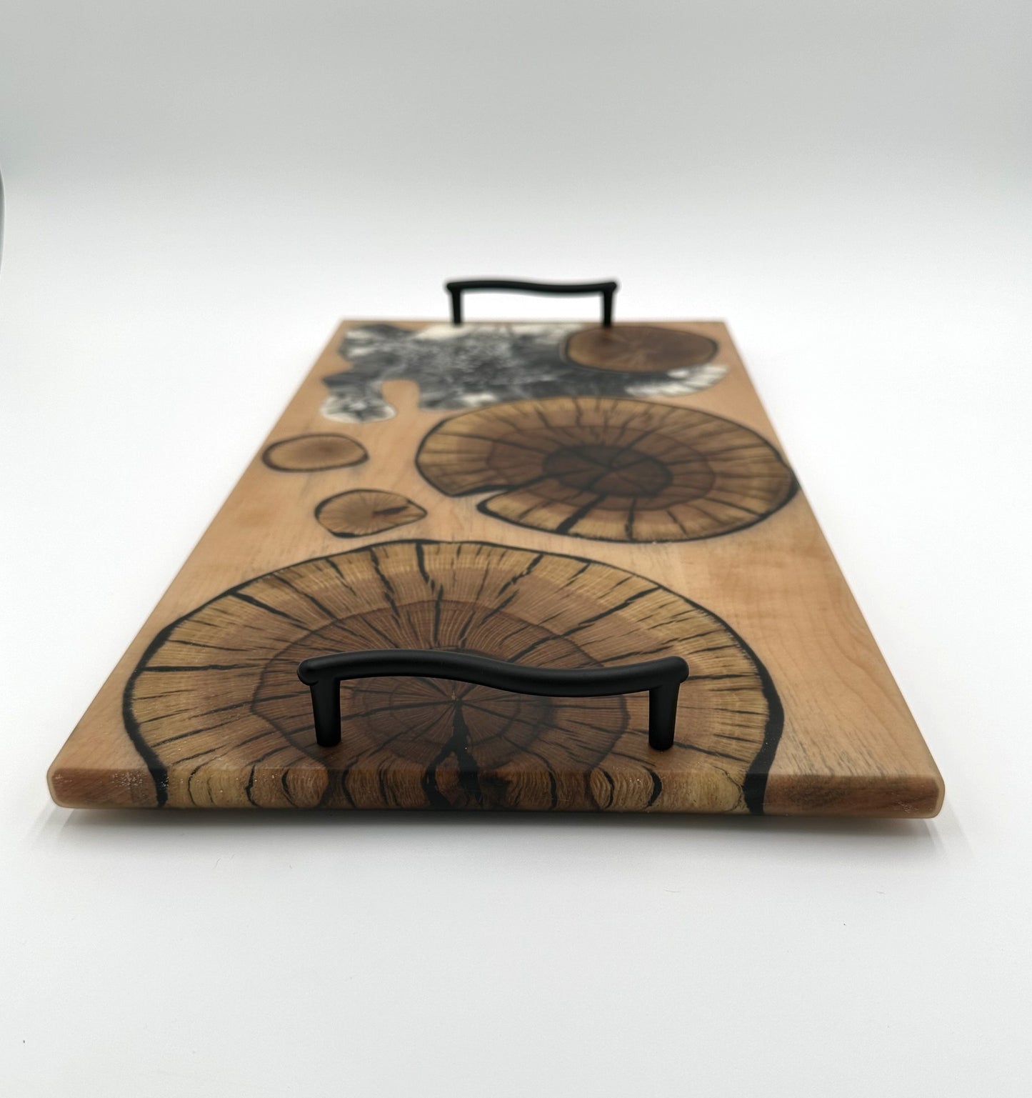 Rustic Maple Wood Charcuterie Board Handmade with Oak Round and resin inlay