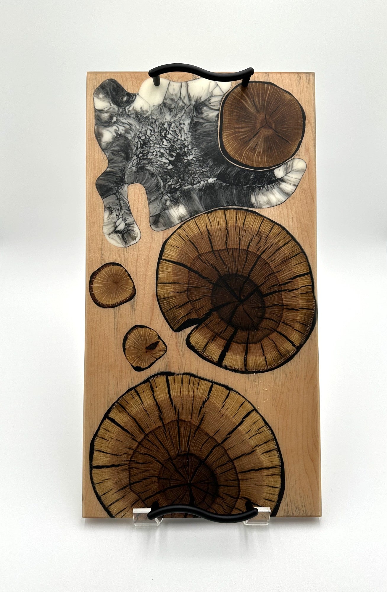 Rustic Maple Wood Charcuterie Board Handmade with Oak Round and resin inlay