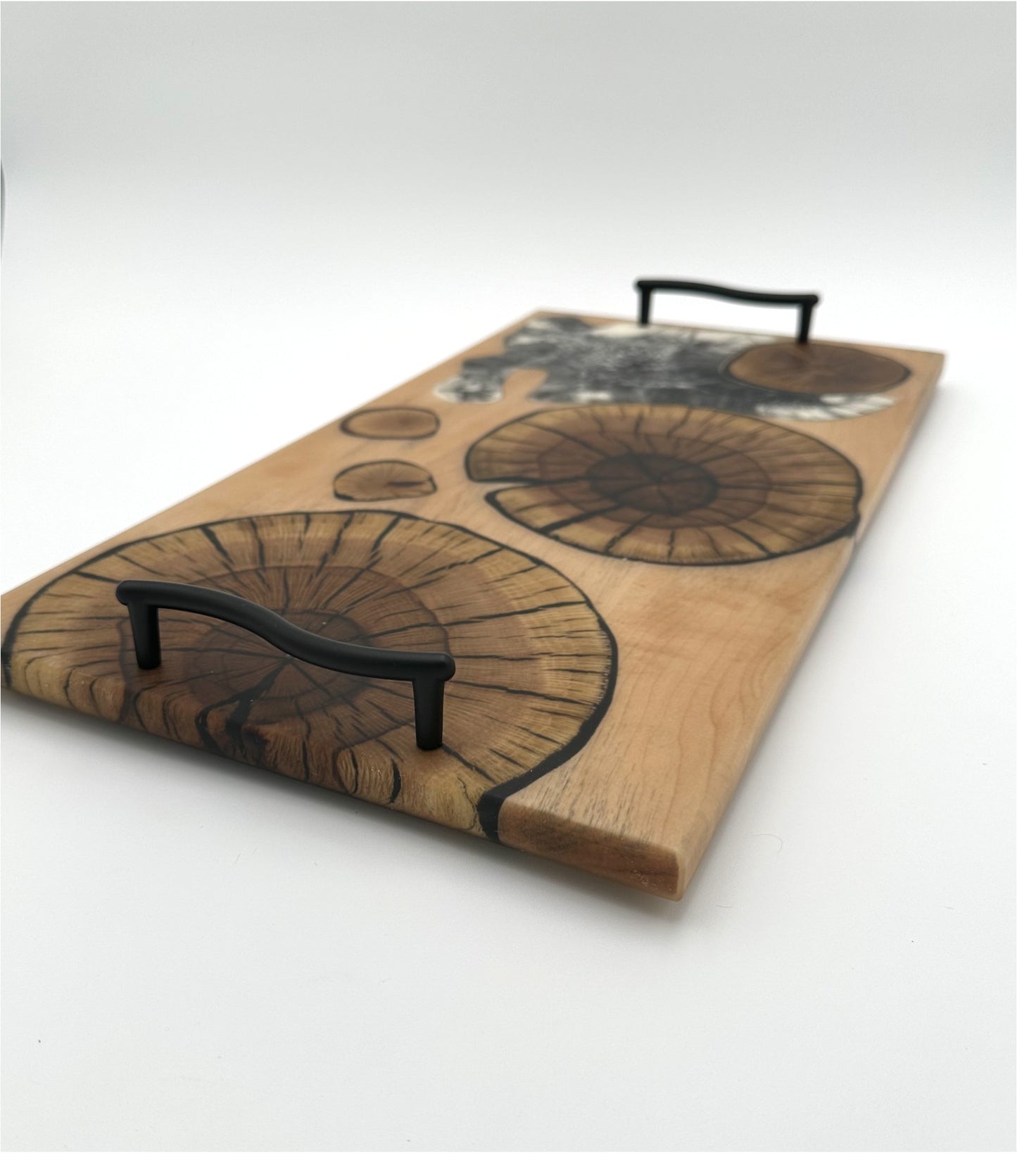 Rustic Maple Wood Charcuterie Board Handmade with Oak Round and resin inlay