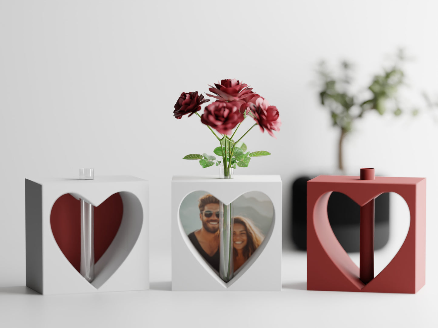 Valentine Heart Cut-Out Vase with Photo Holder
