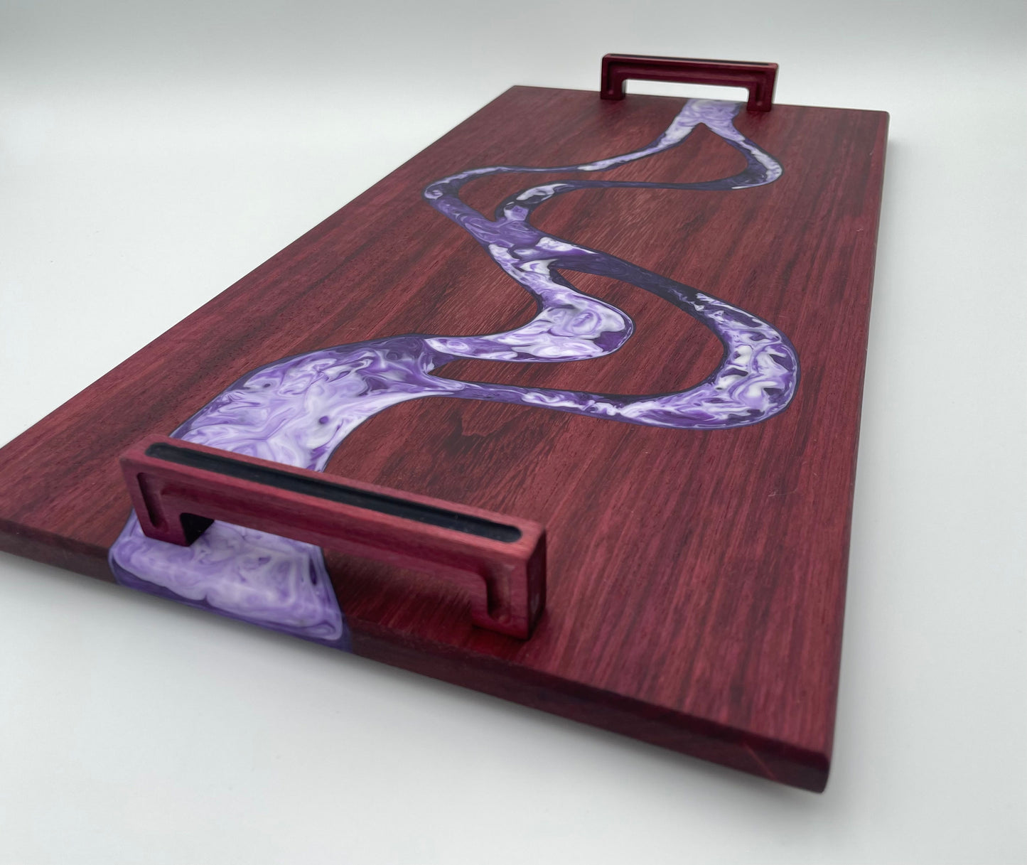 Purple Heart Wood Charcuterie Board handmade with resin inlay