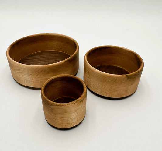 Wooden Maple & Walnut Bowls set of 3.