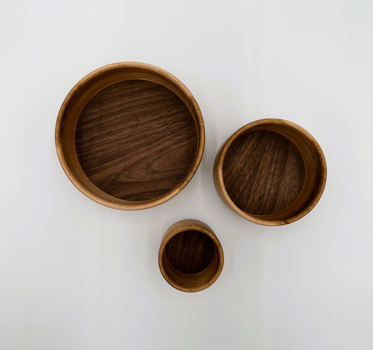 Wooden Maple & Walnut Bowls set of 3.