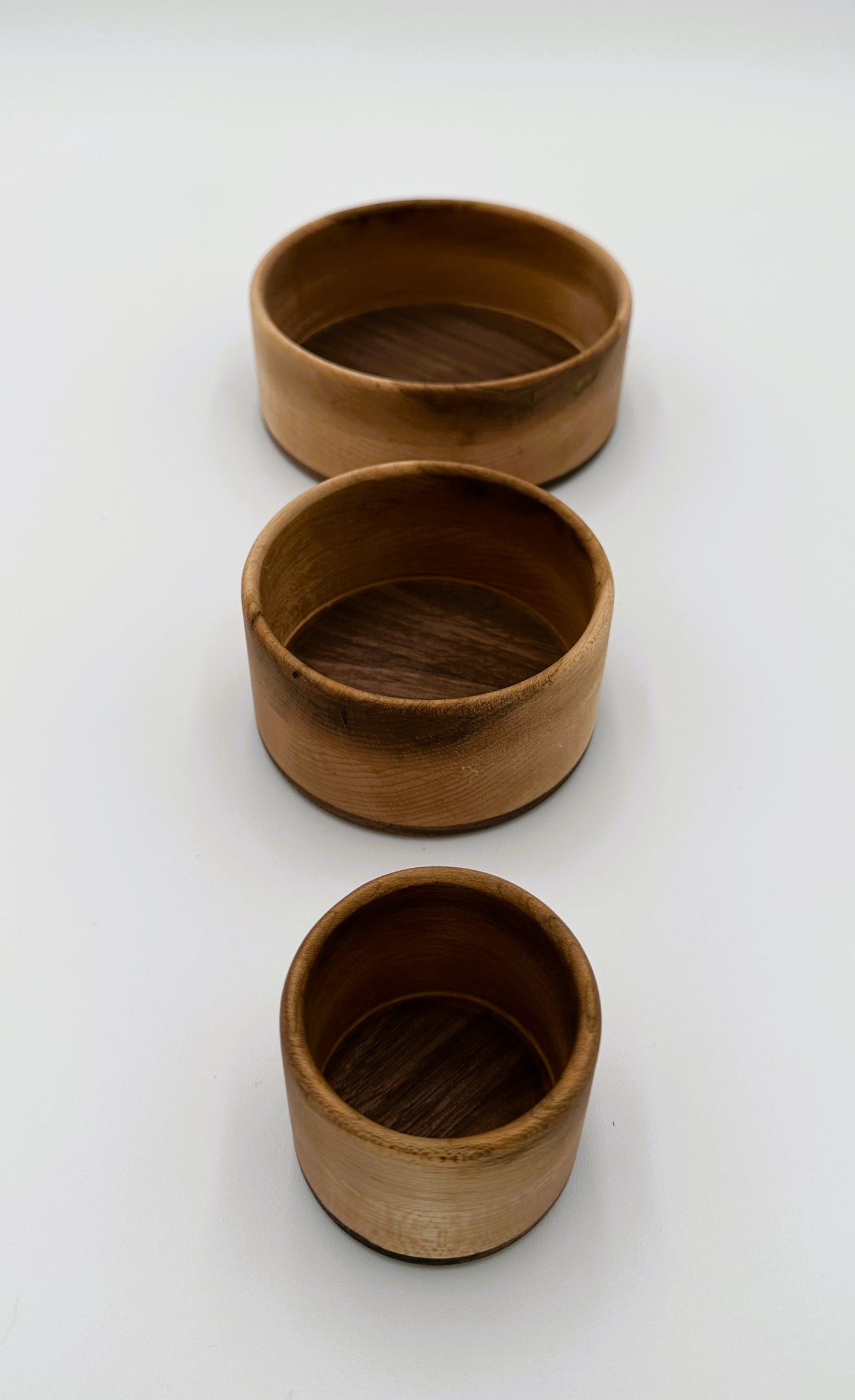 Wooden Maple & Walnut Bowls set of 3.