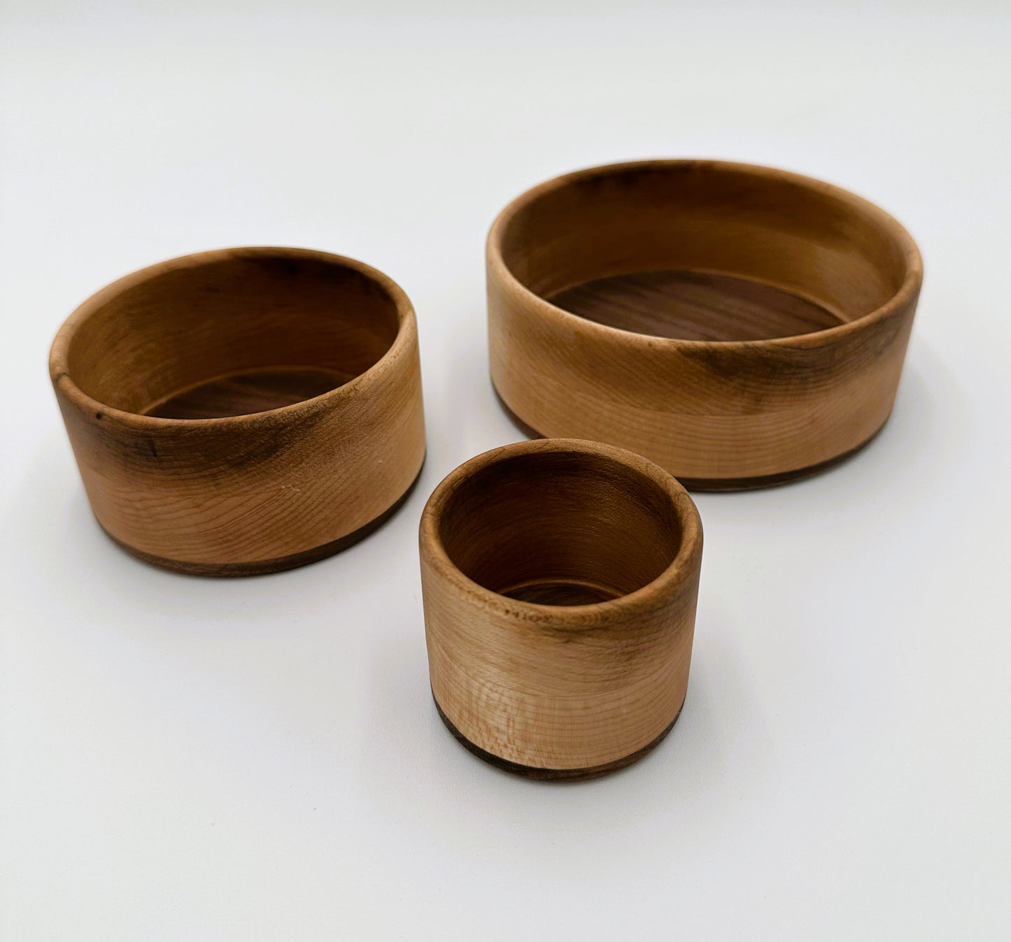 Wooden Maple & Walnut Bowls set of 3.