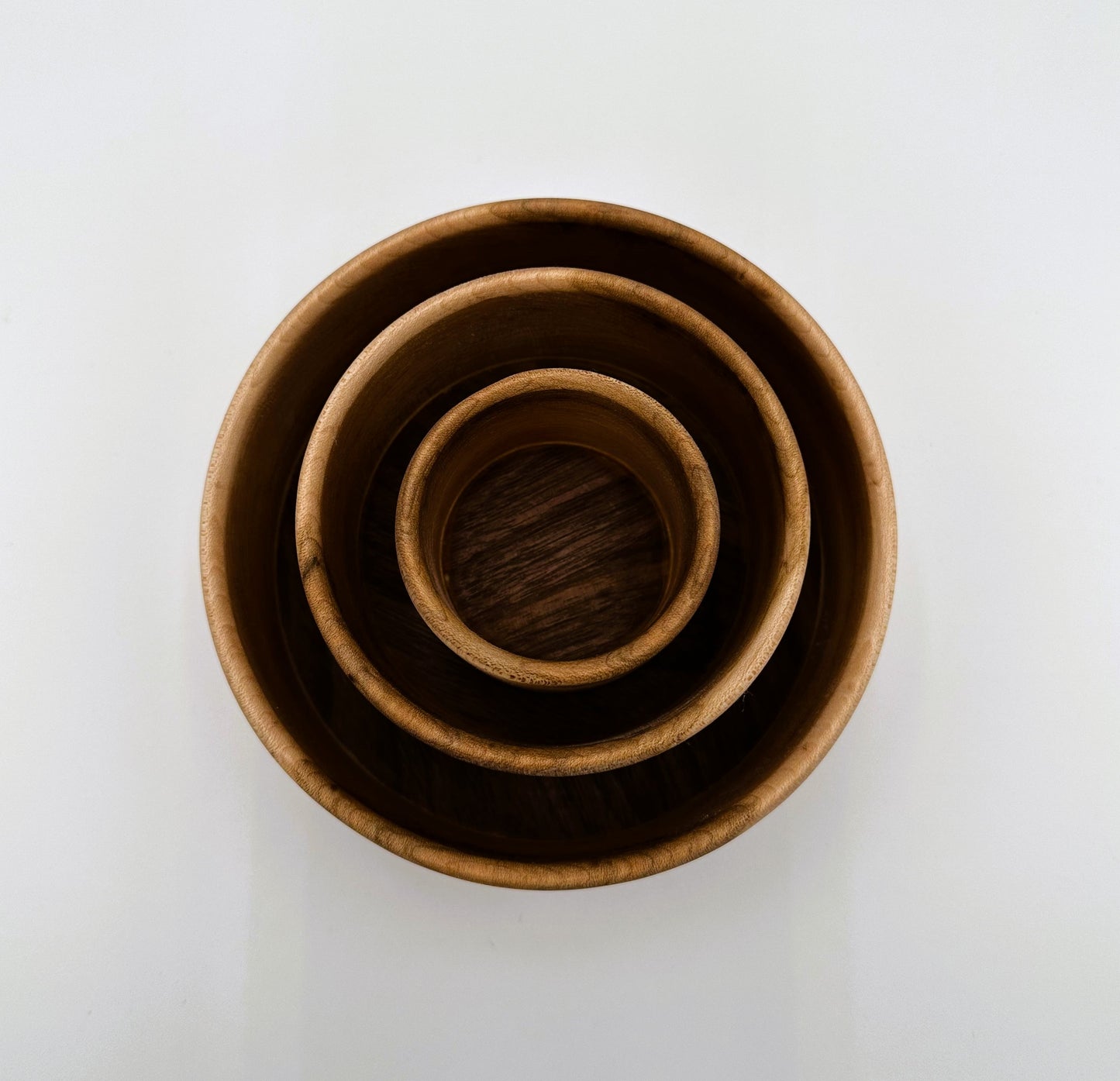 Wooden Maple & Walnut Bowls set of 3.