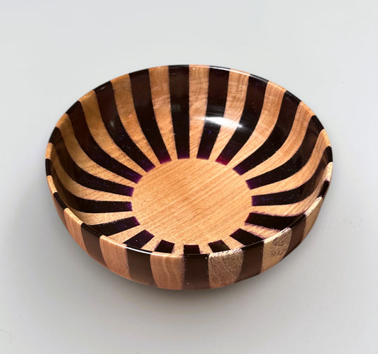 Wooden Maple Bowl with Red Resin Patern