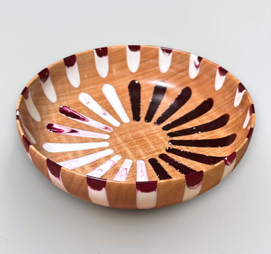 Wooden Maple Bowl with Red & White Resin Geo Patern