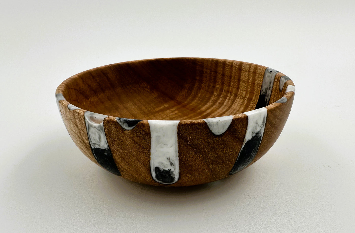 Wooden Maple Bowl with Blue White Resin inlay