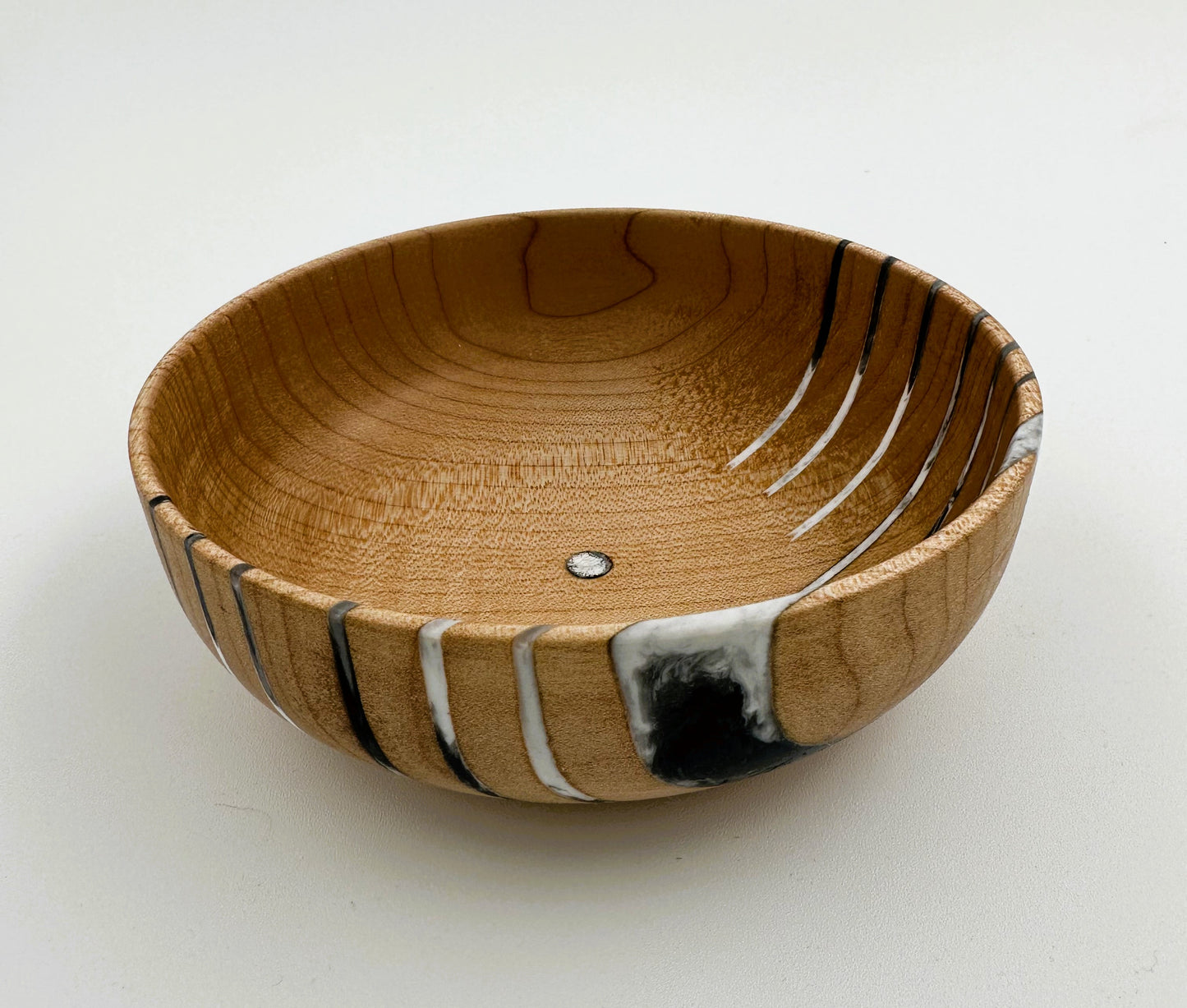 Wooden Maple Bowl with Blue White Resin Infusion