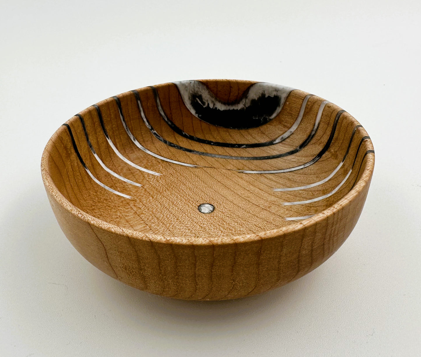 Wooden Maple Bowl with Blue White Resin Infusion