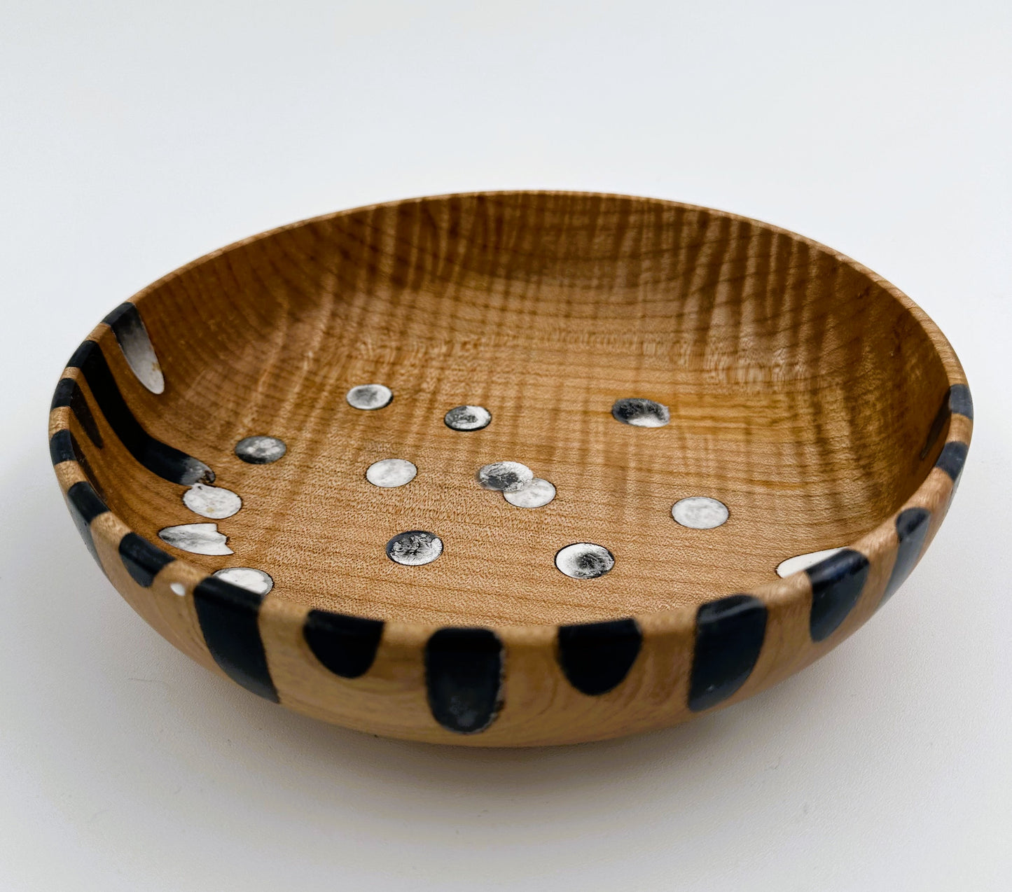 Wooden Maple Bowl with Blue White Resin Inlay