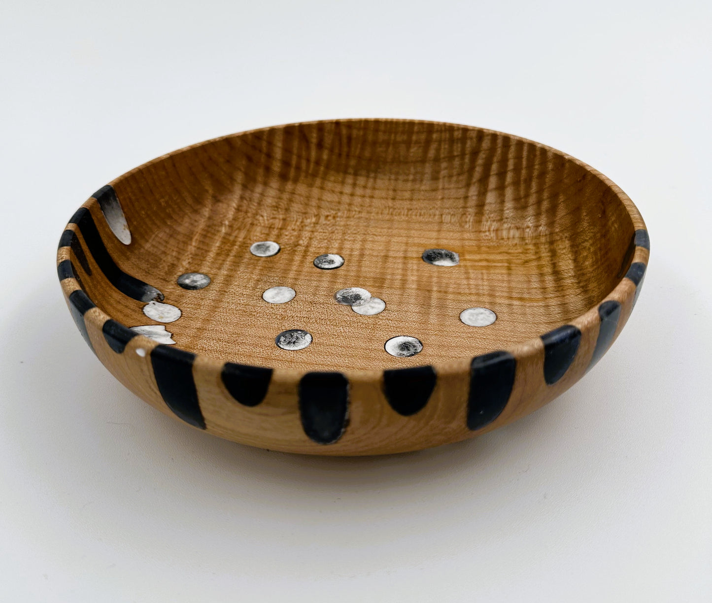 Wooden Maple Bowl with Blue White Resin Inlay