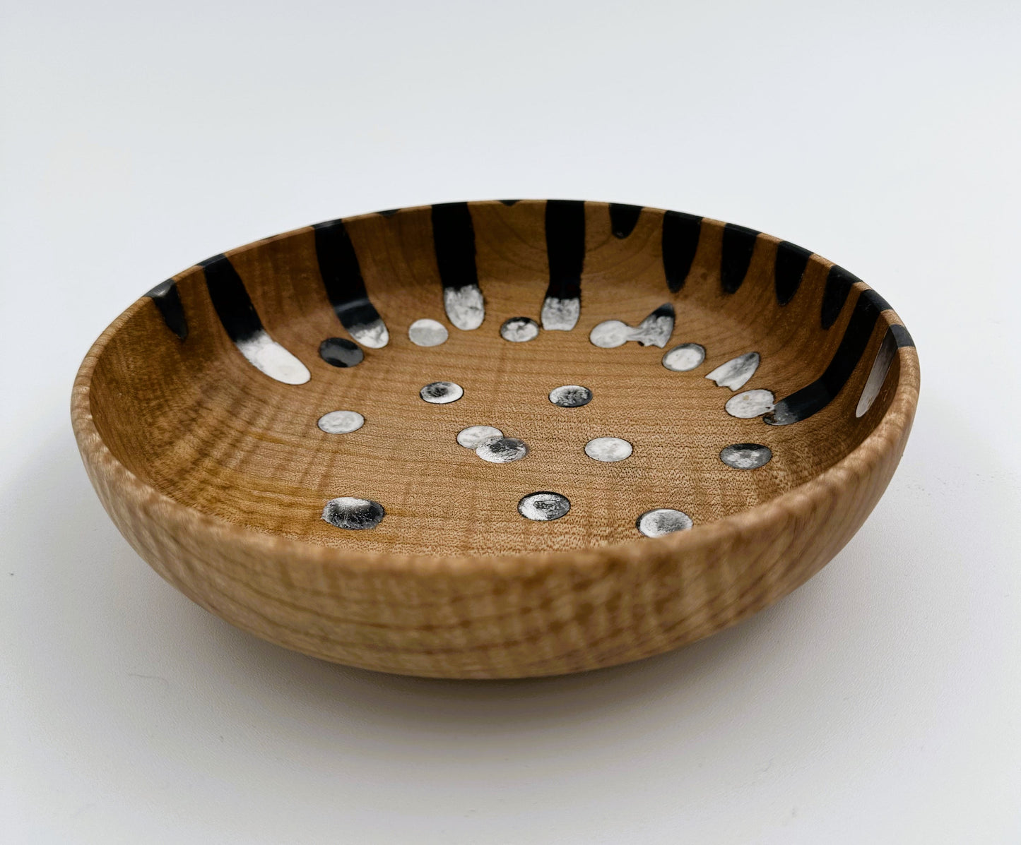 Wooden Maple Bowl with Blue White Resin Inlay