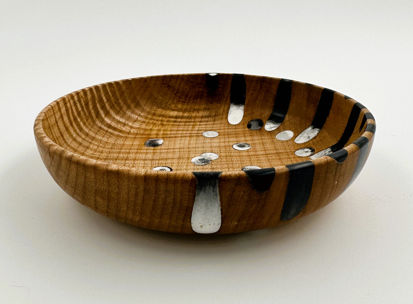 Wooden Maple Bowl with Blue White Resin Inlay