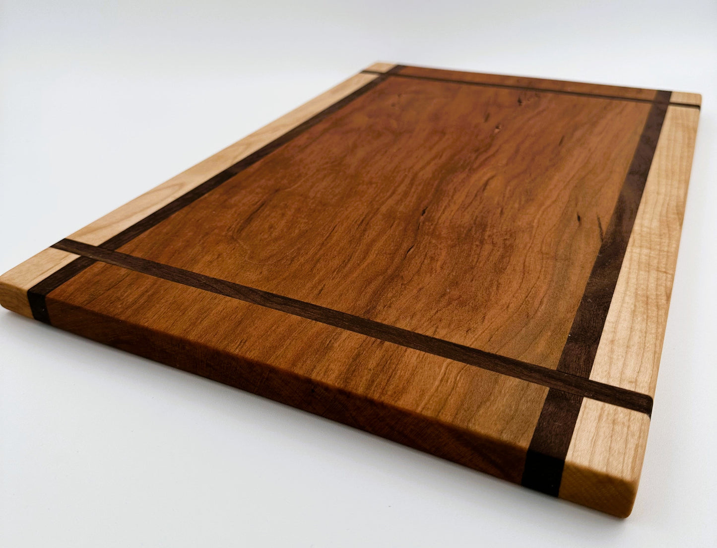 Cherry Wood Cutting Board with Maple Trim and Walnut Inlay