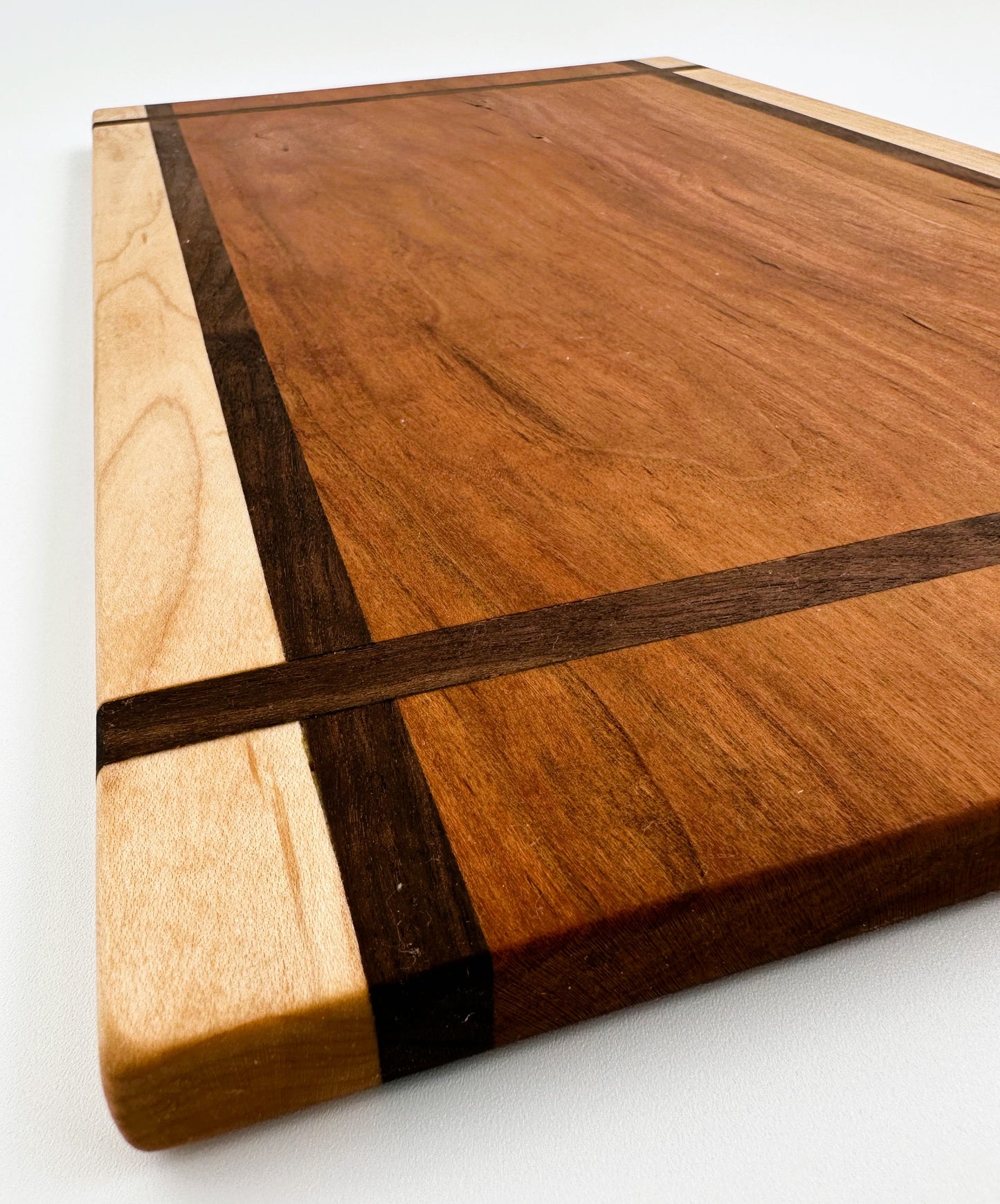 Cherry Wood Cutting Board with Maple Trim and Walnut Inlay