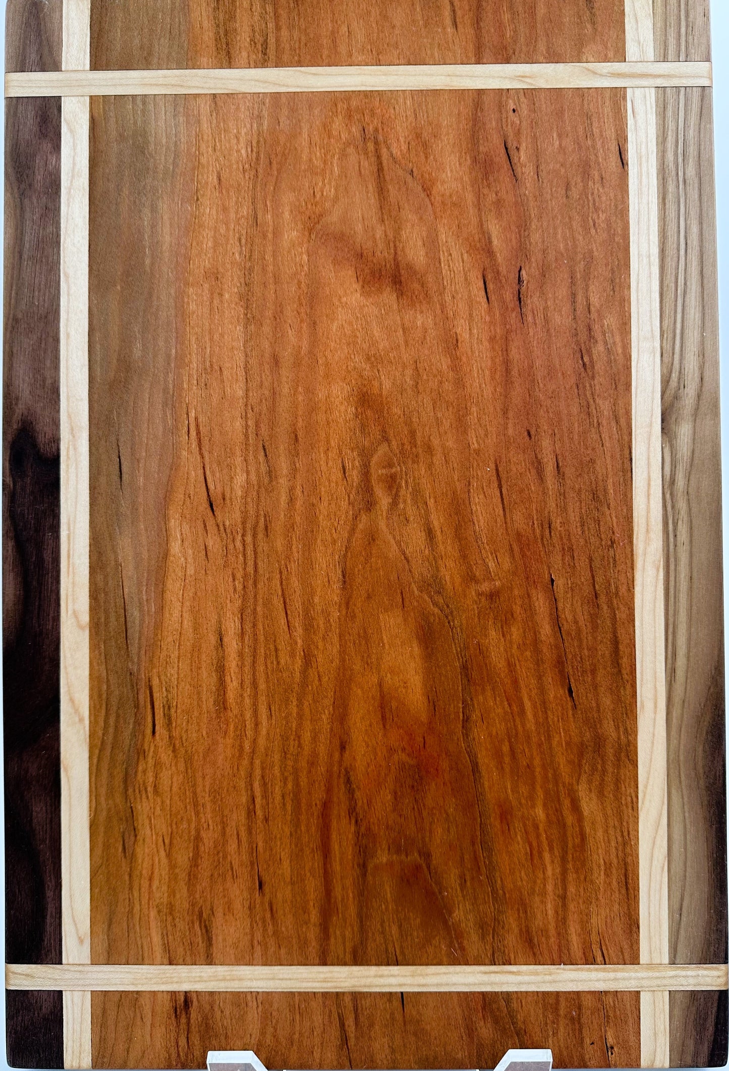 Cherry Wood Cutting Board with Walnut Edging and Maple Inlay