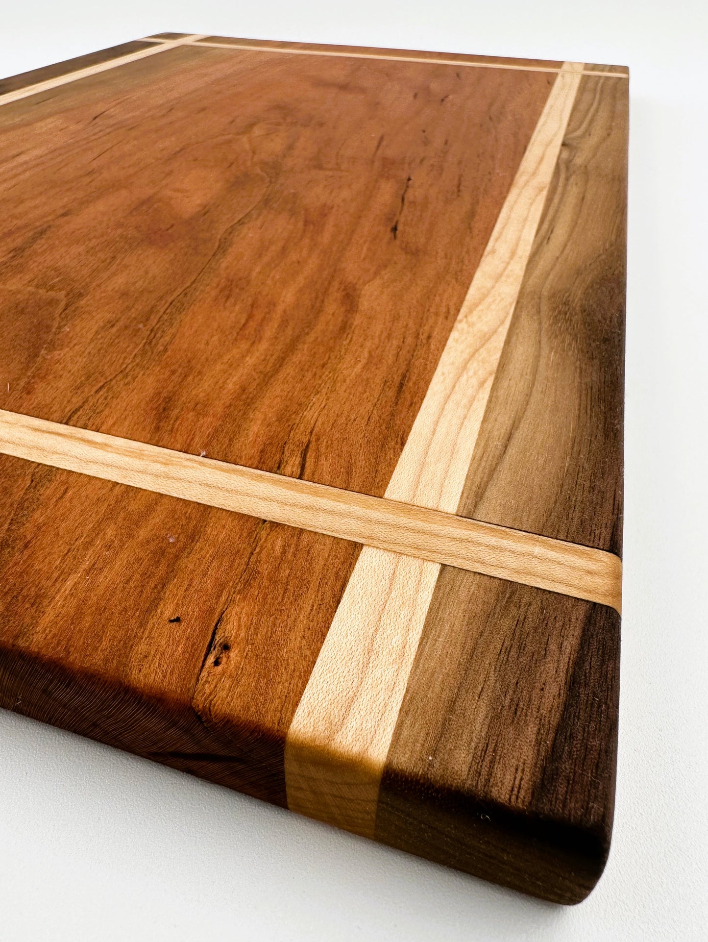 Cherry Wood Cutting Board with Walnut Edging and Maple Inlay