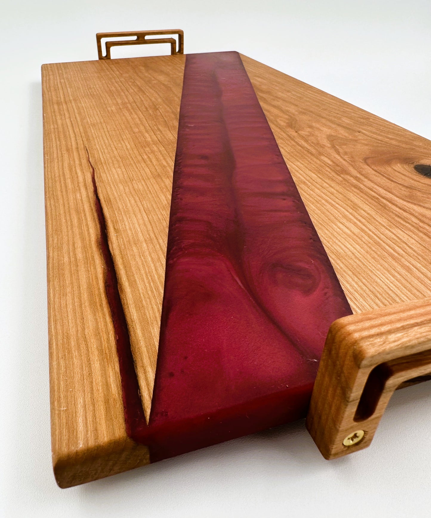 Cherry Wood Chacuterie Board and rich red resin inlay