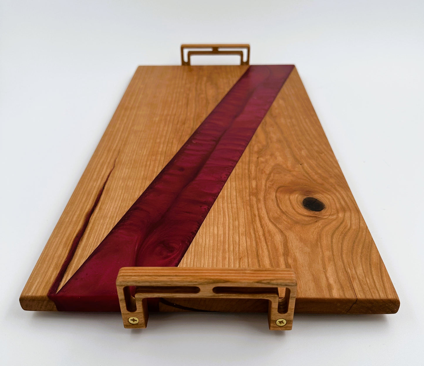 Cherry Wood Chacuterie Board and rich red resin inlay