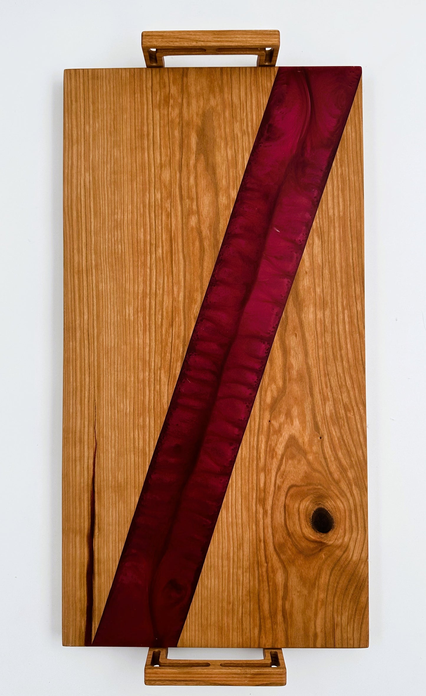 Cherry Wood Chacuterie Board and rich red resin inlay