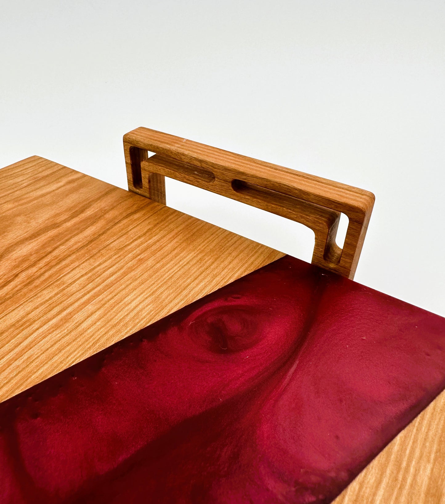 Cherry Wood Chacuterie Board and rich red resin inlay