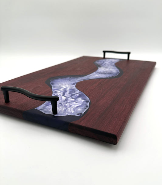 Purple Heart Wood Charcuterie Board handmade with white and purple resin inlay