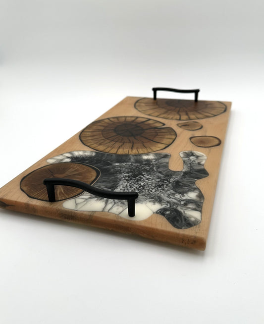 Rustic Maple Wood Charcuterie Board Handmade with Oak Round and resin inlay